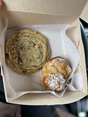 Large chocolate cookie($2) Cream Puff($3)