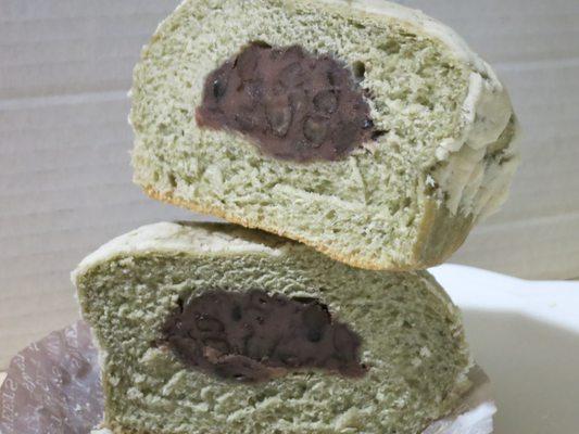 green tea bun with red bean filling