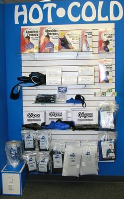 Hot and Cold compression therapy, cold packs, foot rollers, Ossur cold rush therapy.