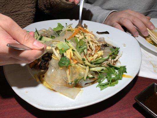 Cold Wide Glass Noodle with Mixed Veggie and Chicken