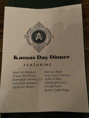 Kansas Day dinner menu