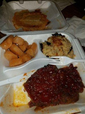 Rutabagas, dressing, meatloaf, hot water cornbread