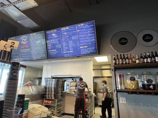 Taken from the Front counter. Staff busy making NY Pizzas at Joey's.