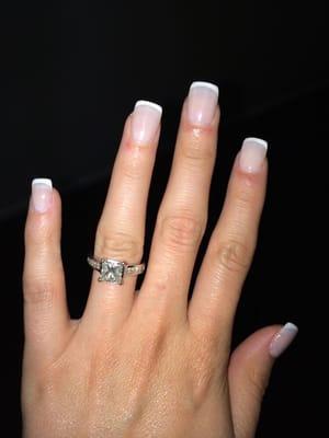 Acrylic gel French tips for my engagement party. Beautiful job, Twen!