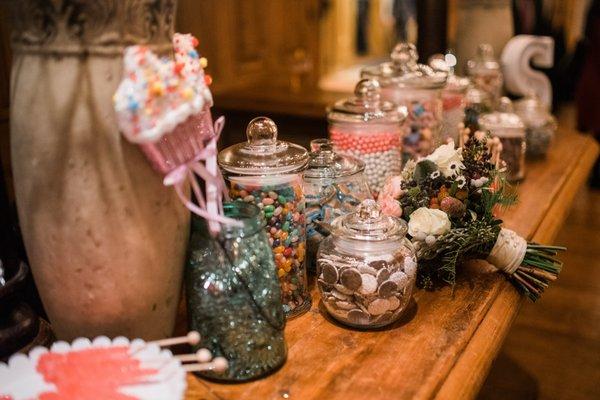 Beautiful candy buffet at my wedding by Around the Corner Candy!