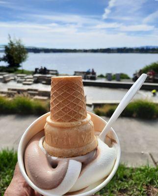 Chocolate vanilla swirl soft serve ($5)