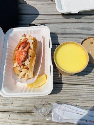 Lobster roll and fish chowder.