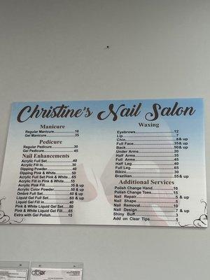 Prices, nail menu, nail prices