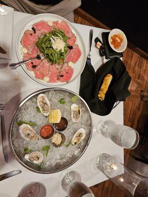 Oysters and beef carpaccio