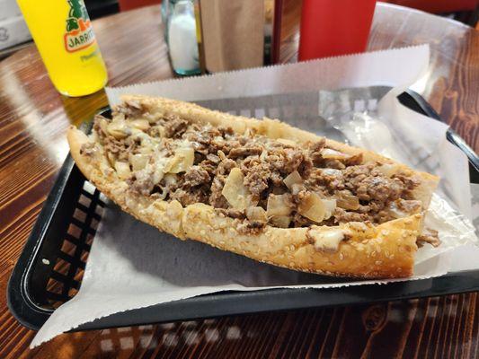 Cheesesteak
 Cooper Sharp American Cheese
 Fried Onions
 Seeded Roll