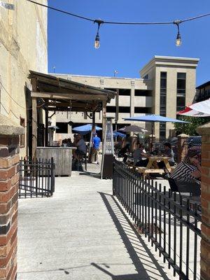 Outdoor patio seating and bar