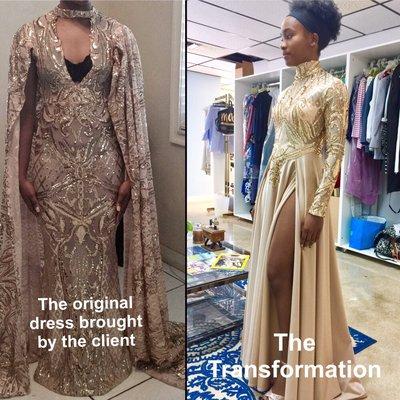 This customer came to us, so we could save this dress made somewhere else. The transformation is amazing!