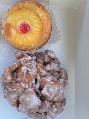 Pineapple upside down cake and blackberry fritter