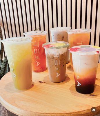 Pure Sugarcane, Peachee Strawberries, House-Special coffee, Black Sesame Milk, Fruitea and Thai Tea