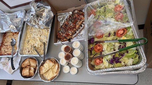 Catering: Chicken Alfredo, garden salad, bruschetta