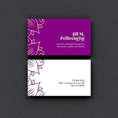 Business card design for Jill M. Pellicciarini, dual MA, Marriage and Family Therapist