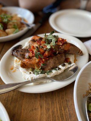 Crispy sweet potatoes, ricotta, Calabrian chiles, oregano, crispy capers ($18)