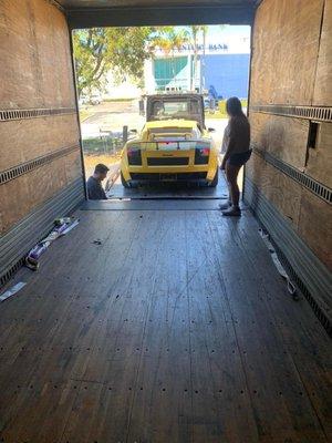 Loading my gallardo up in my enclosed transporter.