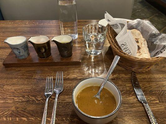 Freshly baked Bread and Lentil Soup.