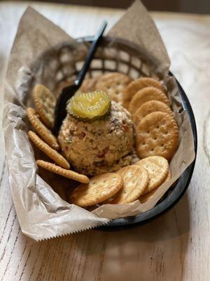 Pecan pimento cheese and crackers