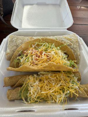 Bean and cheese burrito , 2 rolled tacos and a beef taco special