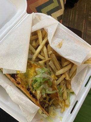 Kids menu: chicken taco with fries