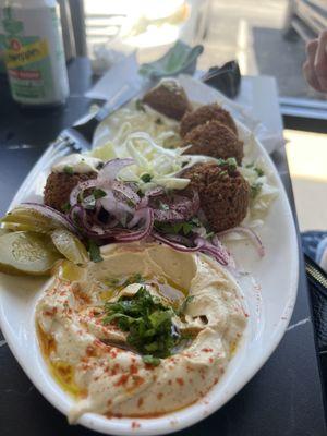 Falafels, hummus and small salad.