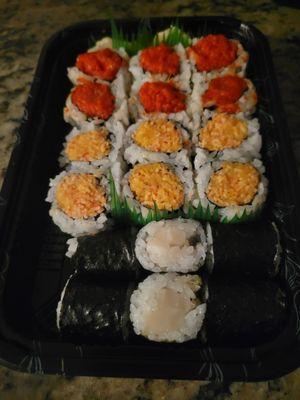 1- Spicy Crunch Crab Roll  1- Spicy Tuna Roll 1 - White Tuna Roll