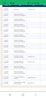 This is the tracking page. Shows all dates and tracking. Had to call Walmart to figure out they lost the package.