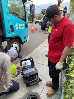 Camera inspection showed that the drain was clogged with tree roots!