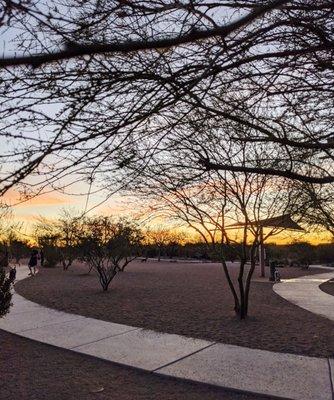 Park at sunset on a Saturday