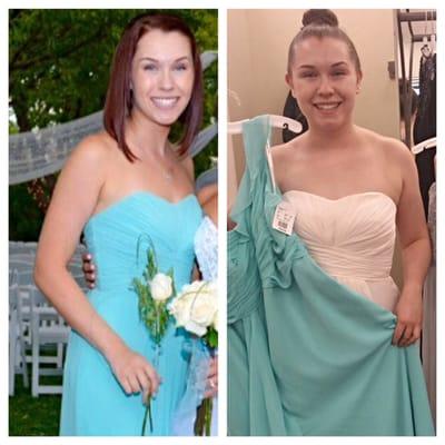 Photo on the left: size 2 dress  Photo on the right: size 10 dress  Only two months of the Trim Body program made that happen