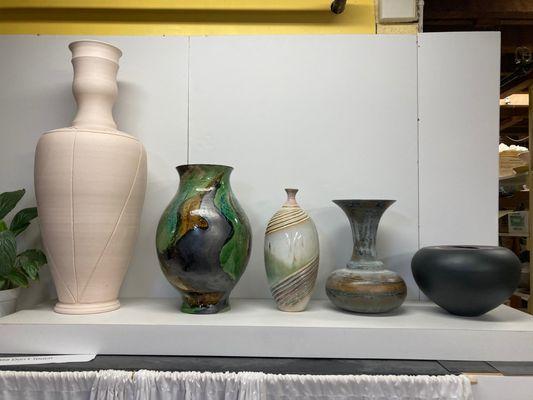 Samples of your instructor's finished ceramics work. Benji specializes in large-scale vases and wheel thrown pieces.