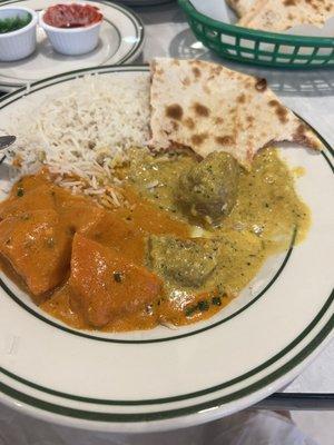 Chicken Tikka Masala, Lamb Korma, peshwari naan