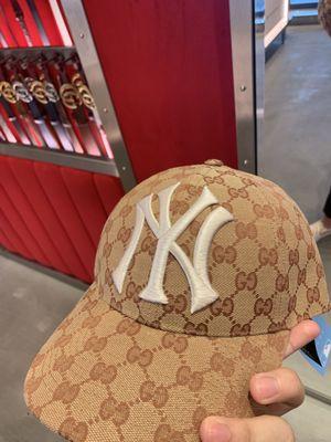 Gucci Canvas Print Baseball Hat With NY Yankees Patch