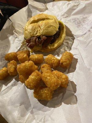 Bacon Smashburger and regular tots