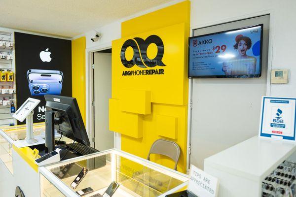 Front Desk and interior of ABQ Phone Repair & Accessories