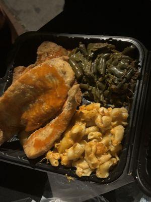 Fried Fish Mac N Cheese and Green Beans