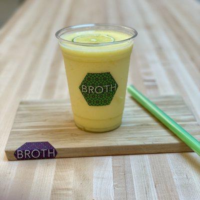 the "BOOST" 
 boost your system with a healthy + refreshing collaboration of pineapple + ginger, dressed with a lime slice.