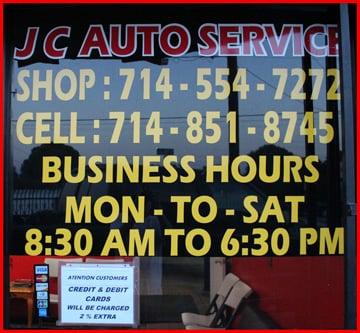 JC Auto Service Hours of Operation and Contact Info