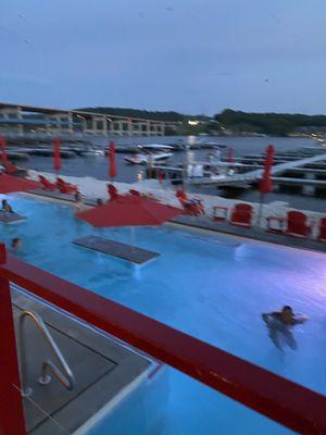 Beach and pool next to seating