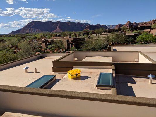 Cleaning the windows on skylights!