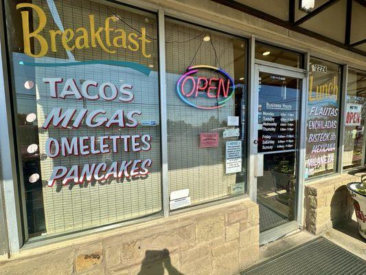 Front door and window signs.