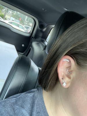 Flat helix piercing with curved Crystal jewelry