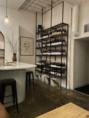 Corner with one wall of wines