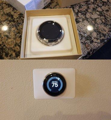 Nest Smart Thermostat pre and post installation picture from an installation on 6-19-18