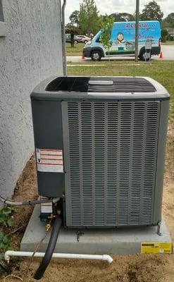 A new install. Notice the tie down clips, the pad being 3 inches above ground, sight glass and new copper insulation.