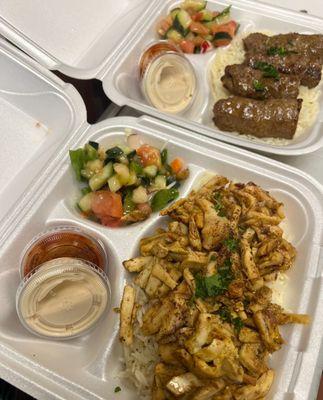 Chicken Shawarma Entree and Kifta Kabob Entree (Koobideh) yummy