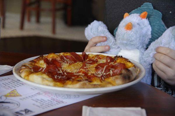 Grandson's pepperoni pizza - nicely baked.