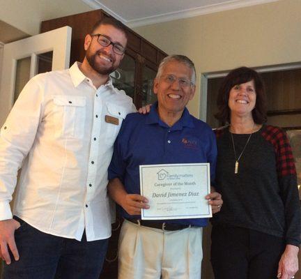 Marcus and Carol with David one of our caregiver of the month winners!